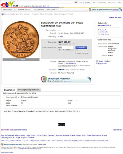 souverain2010 SOUVERAIN OR EWARVDS VII 1 PIECE SUPERBE DE 1906 eBay Auction Listing